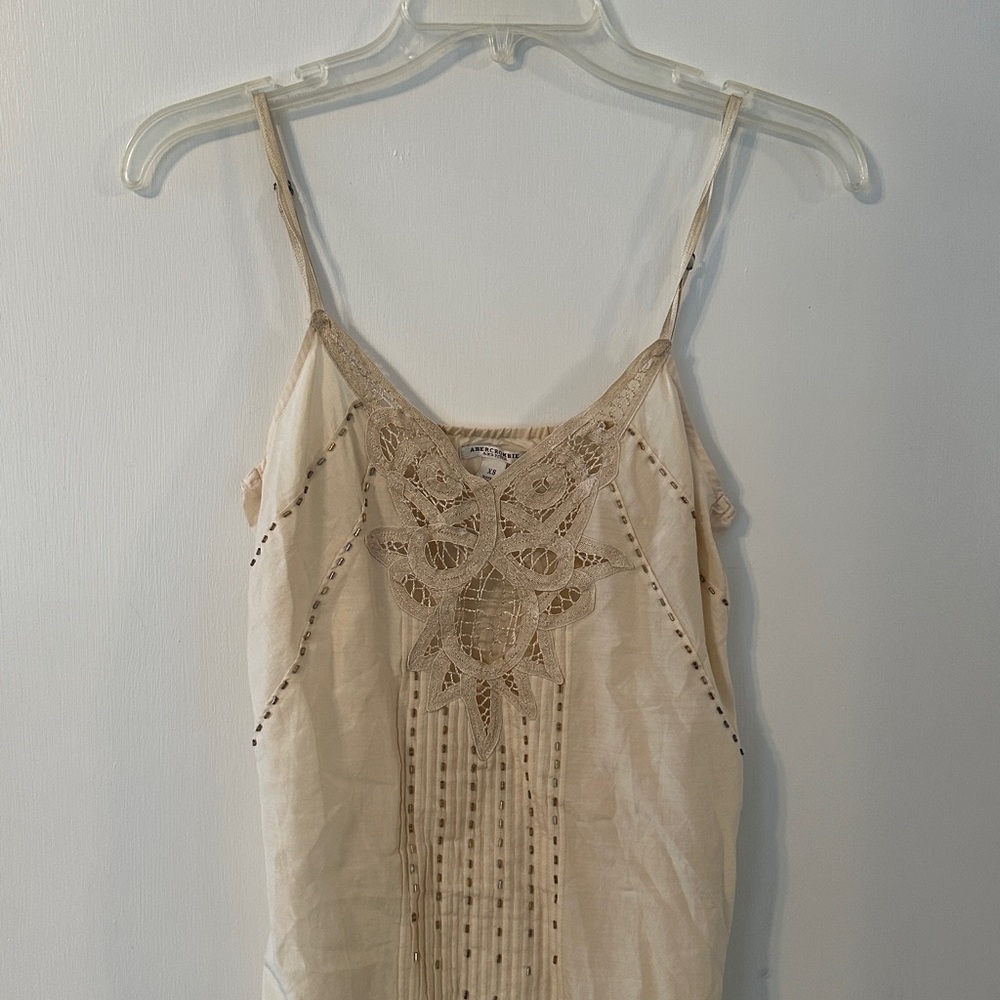 Cream Embroidered Spaghetti Strap Top